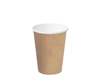 Brown paper cup with a white interior on a white background