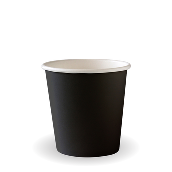 Black paper cup with white interior on a white background