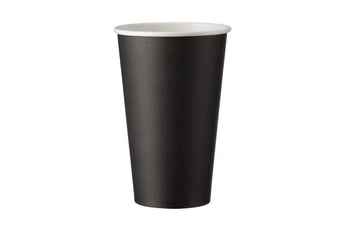 Black coffee cup with a white rim on a white background