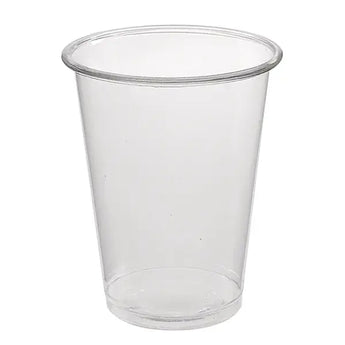 Clear plastic cup on a white background