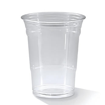 Clear plastic cup on a white background