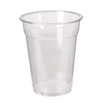 Clear plastic cup on a white background
