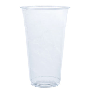 Clear plastic cup on a white background