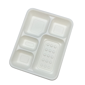 5-Compartment Cornstarch Meal Trays – 265 x 210 x 40mm | Carton of 250