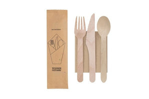 Wooden Cutlery Sets (Spoon/Fork/Knife/Napkin) – Pack 400