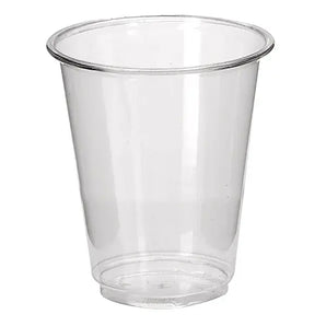 Clear plastic cup on a white background